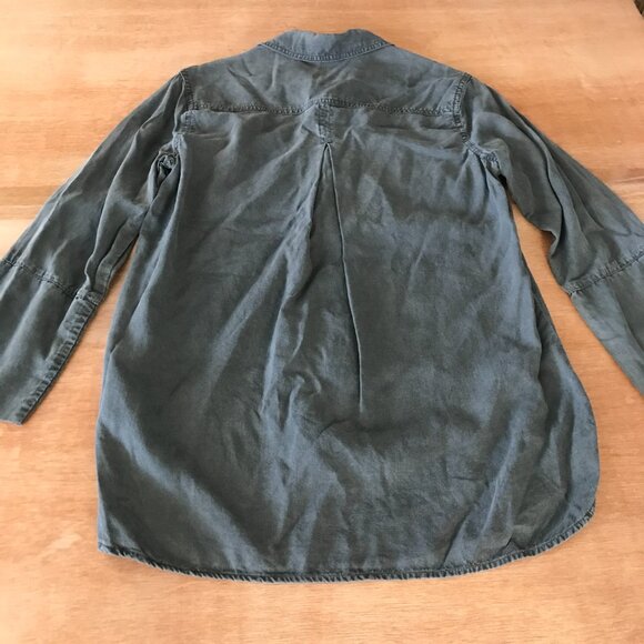 Rag & Bone Top Women S Blue Button Up Pocket Long Sleeve Hi Lo Hem Collared - Picture 2 of 13